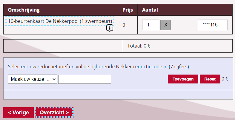 reductiecode vervolg
