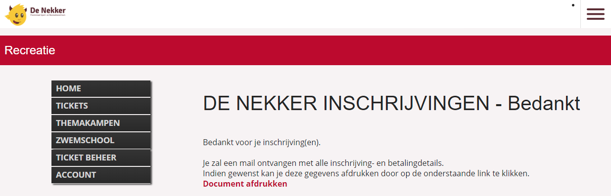 Reservatie voltooid