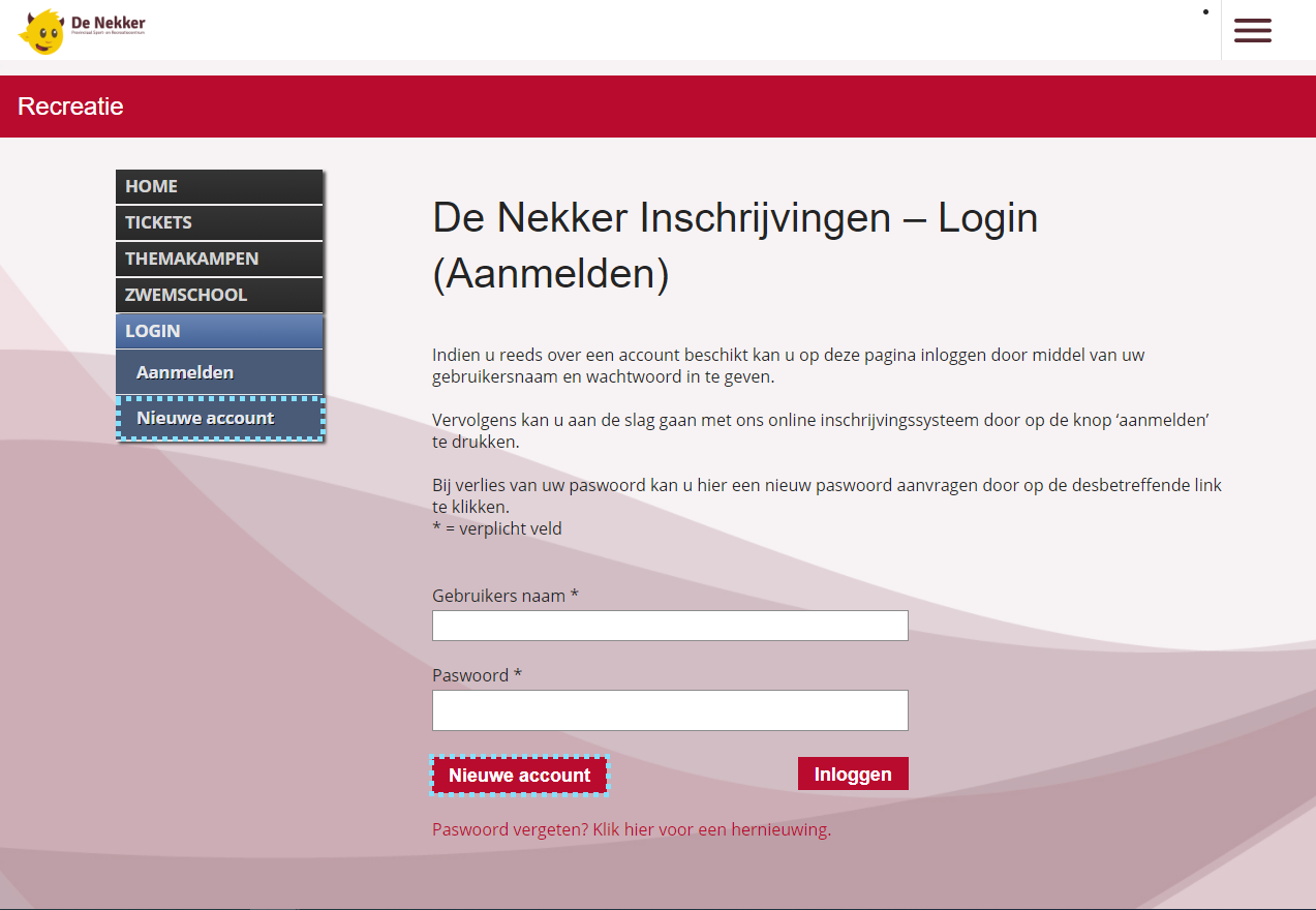Nieuwe account