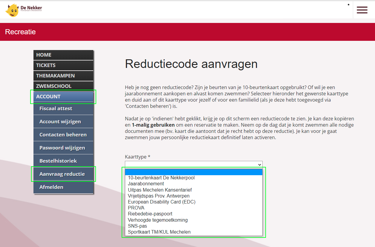 reductiecode aanvragen